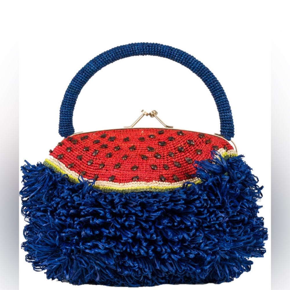 VINTAGE JAMIN PUECH  Watermelon Bag! Kitschy rattan watermelon bag. RARE FIND!